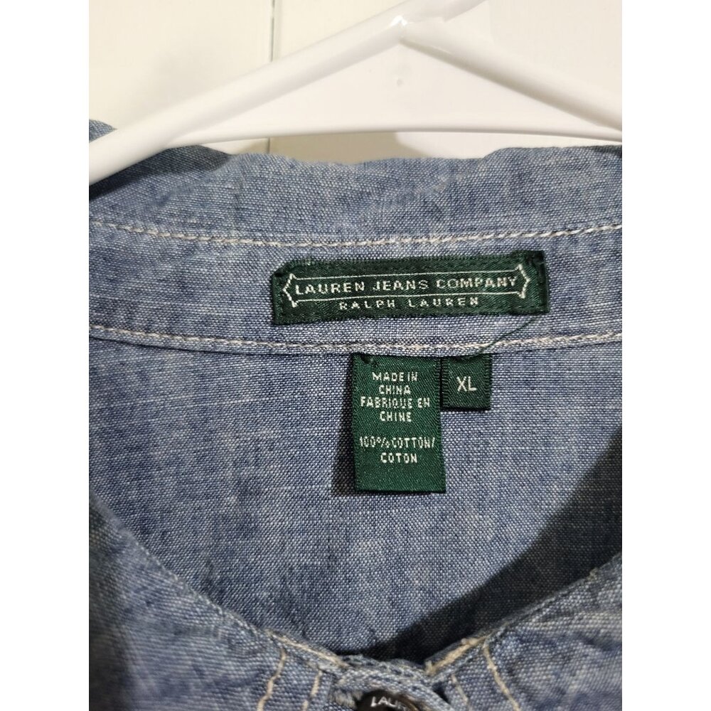 Ralph Lauren Jeans Co. Chambray Denim Shirt Anchor Nautical Logos Womens XL y2k - Picture 4 of 8